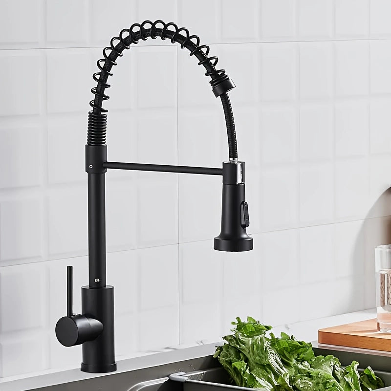 Brushed Stainless Steel Kitchen Faucet – Pull-Down Sprayer, Hot & Cold Water, and Multi-Function Design for Any Space!