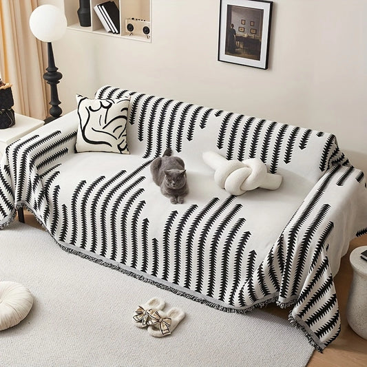 Chenille Sofa Cover with Fringes – Slip-Resistant and Stylish for All Seasons!