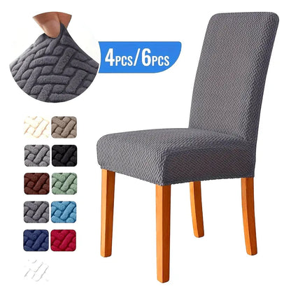 4/6Pcs T-shaped Shaking Grain Velvet Elastic Dining Chair Covers – Modern Style and Protection for Your Chairs!