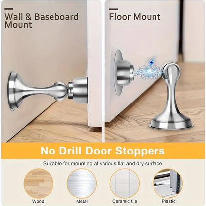 Stainless Steel Magnetic Door Stoppers – No-Drilling Wall and Floor Mounting, Practical and Durable!