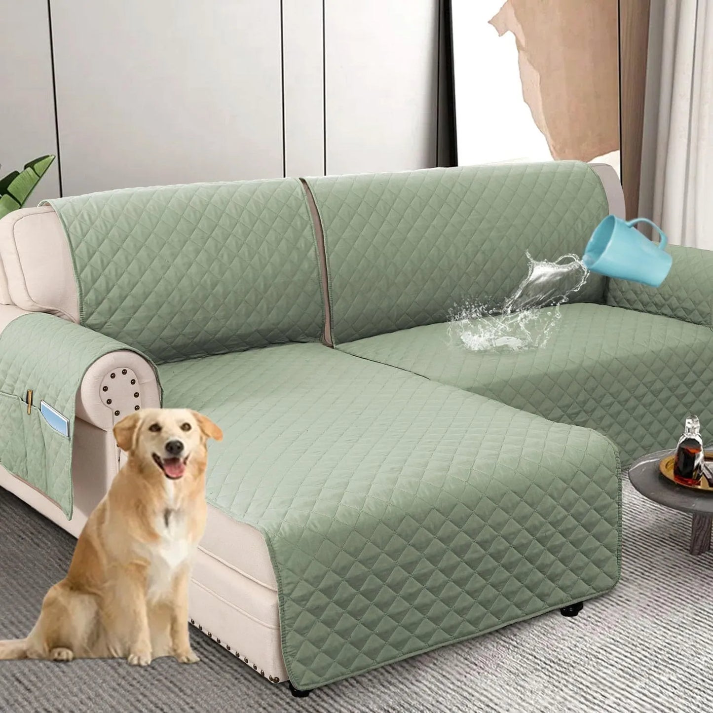 Waterproof L Shape Sofa Slipcover – Total Protection for Sectional Sofas and Pets!