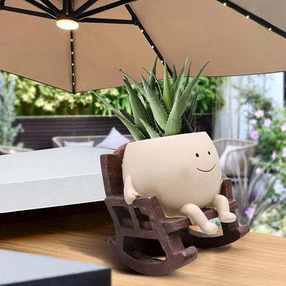 Contemporary Resin Planter Pot with Drainage Hole – Modern Rocking Chair Design for Indoor and Outdoor Use!