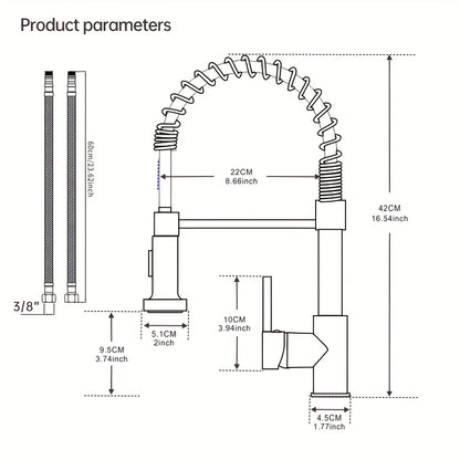 Brushed Stainless Steel Kitchen Faucet – Pull-Down Sprayer, Hot &amp; Cold Water, and Multi-Function Design for Any Space!
