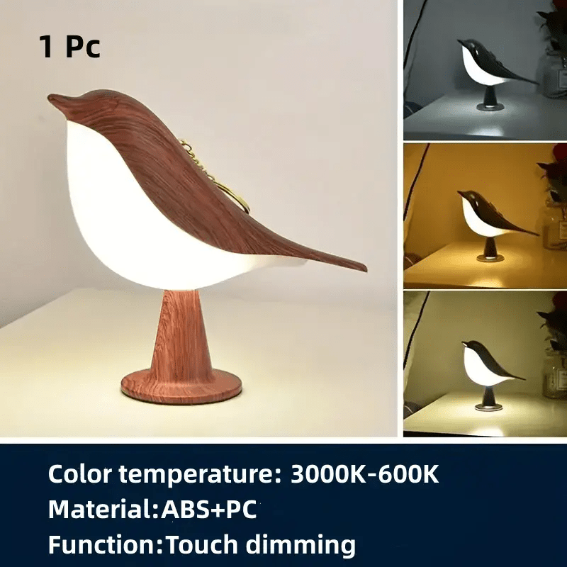 Touch-Controlled Bird Night Light – 3-Color Rechargeable LED Lamp