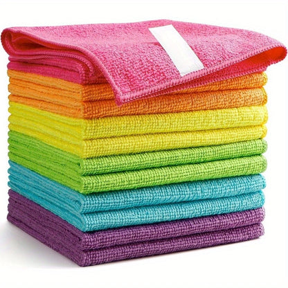 10Pack Microfiber Cleaning Cloths – Absorbent, Stain-Resistant, and Multi-Purpose for Kitchen and Bathroom!