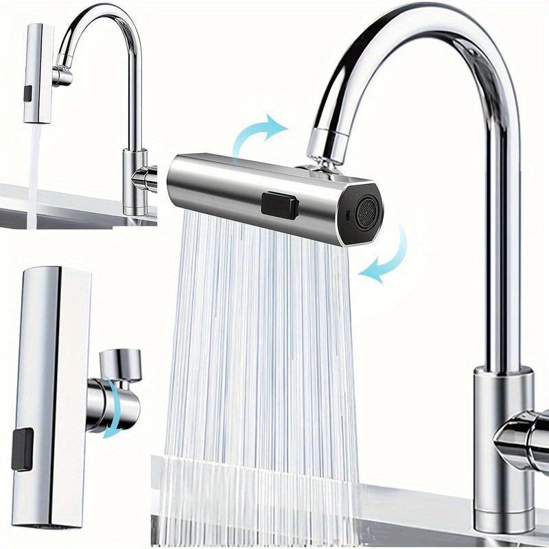 Stainless Steel 3-in-1 Waterfall Kitchen Faucet – Modern Design, Hot & Cold Water, and Pull-Down Sprayer for Perfect Washing!