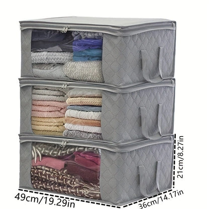 3pcs Turquoise Foldable Storage Tote Bags with Clear Windows – Space-Saving Organizer for Clothes, Quilts, and More!