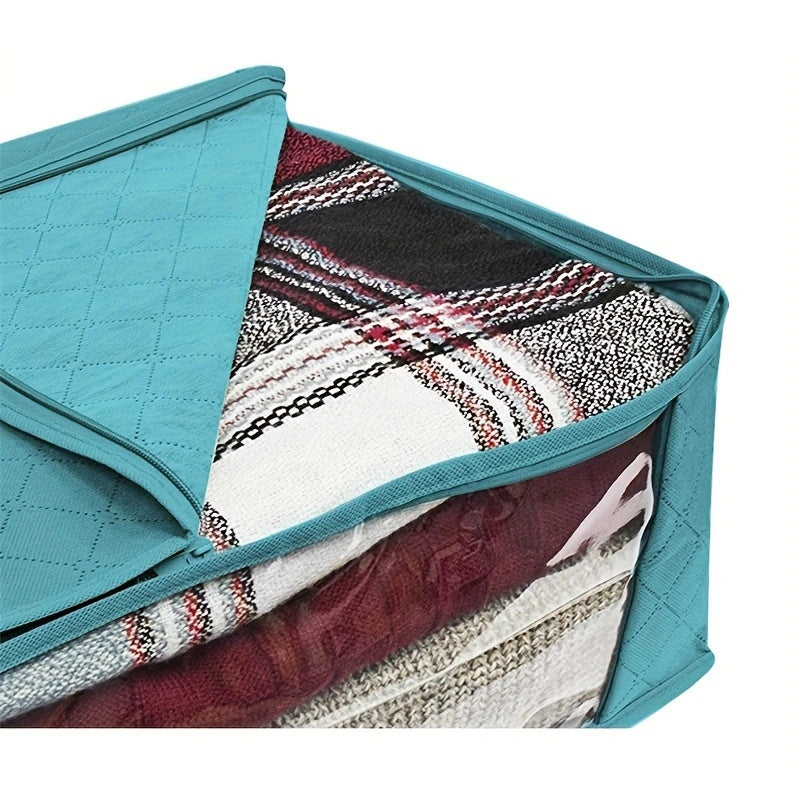 3pcs Turquoise Foldable Storage Tote Bags with Clear Windows – Space-Saving Organizer for Clothes, Quilts, and More!