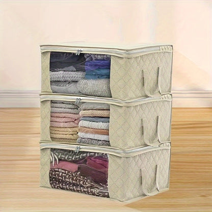 3pcs Turquoise Foldable Storage Tote Bags with Clear Windows – Space-Saving Organizer for Clothes, Quilts, and More!