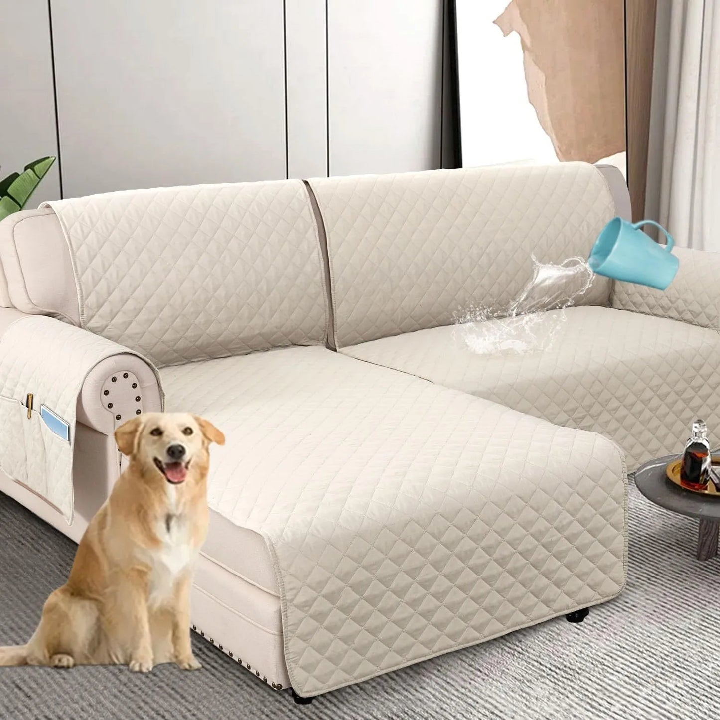 Waterproof L Shape Sofa Slipcover – Total Protection for Sectional Sofas and Pets!
