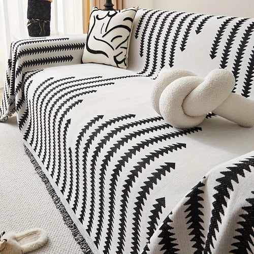 Chenille Sofa Cover with Fringes – Slip-Resistant and Stylish for All Seasons!