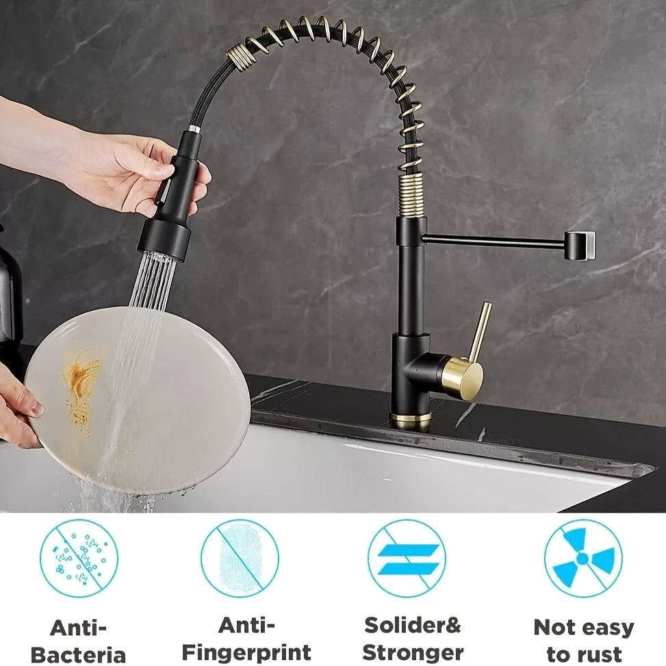 AquaPro 360 – 360° Rotating Kitchen Faucet with Pull-Down Sprayer and Modern Design for Home or Commercial Use!