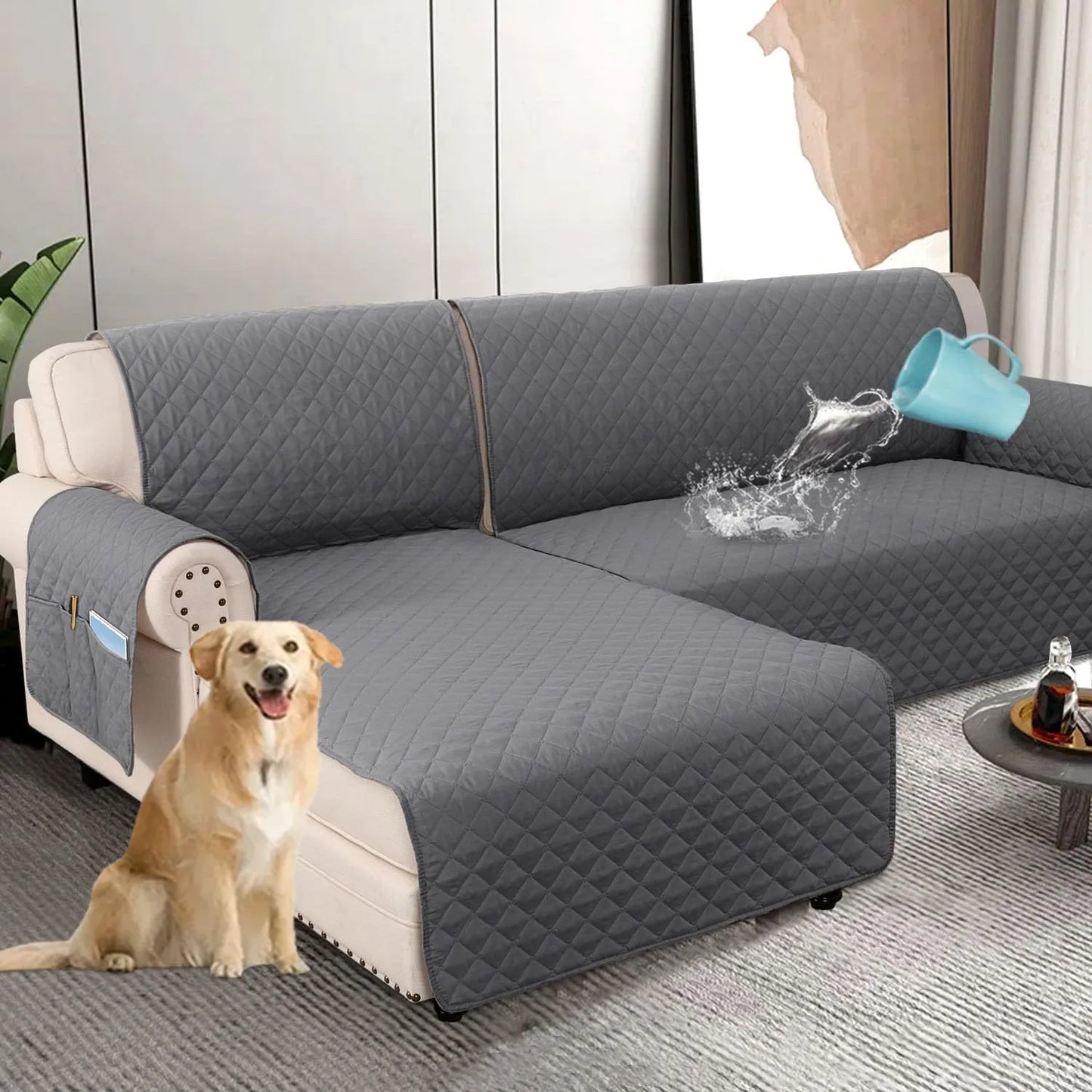 Waterproof L Shape Sofa Slipcover – Total Protection for Sectional Sofas and Pets!