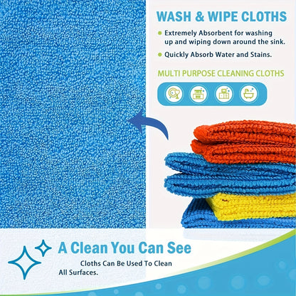 10Pack Microfiber Cleaning Cloths – Absorbent, Stain-Resistant, and Multi-Purpose for Kitchen and Bathroom!