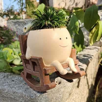 Contemporary Resin Planter Pot with Drainage Hole – Modern Rocking Chair Design for Indoor and Outdoor Use!