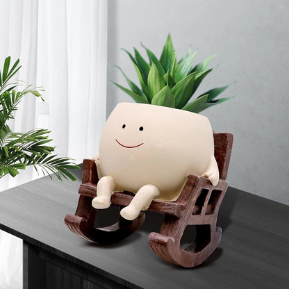 Contemporary Resin Planter Pot with Drainage Hole – Modern Rocking Chair Design for Indoor and Outdoor Use!
