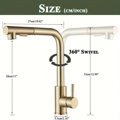 Transform your kitchen with GoldenFlow! Gold pull-down spray faucet with modern design. Buy now with 10% OFF and free shipping!