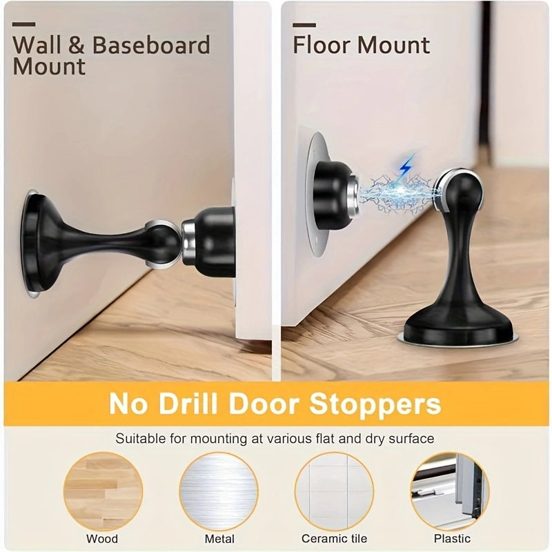 Stainless Steel Magnetic Door Stoppers – No-Drilling Wall and Floor Mounting, Practical and Durable!