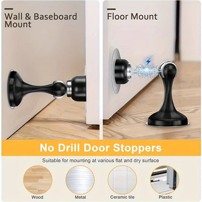 Stainless Steel Magnetic Door Stoppers – No-Drilling Wall and Floor Mounting, Practical and Durable!
