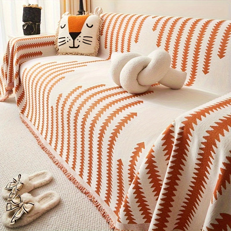 Chenille Sofa Cover with Fringes – Slip-Resistant and Stylish for All Seasons!