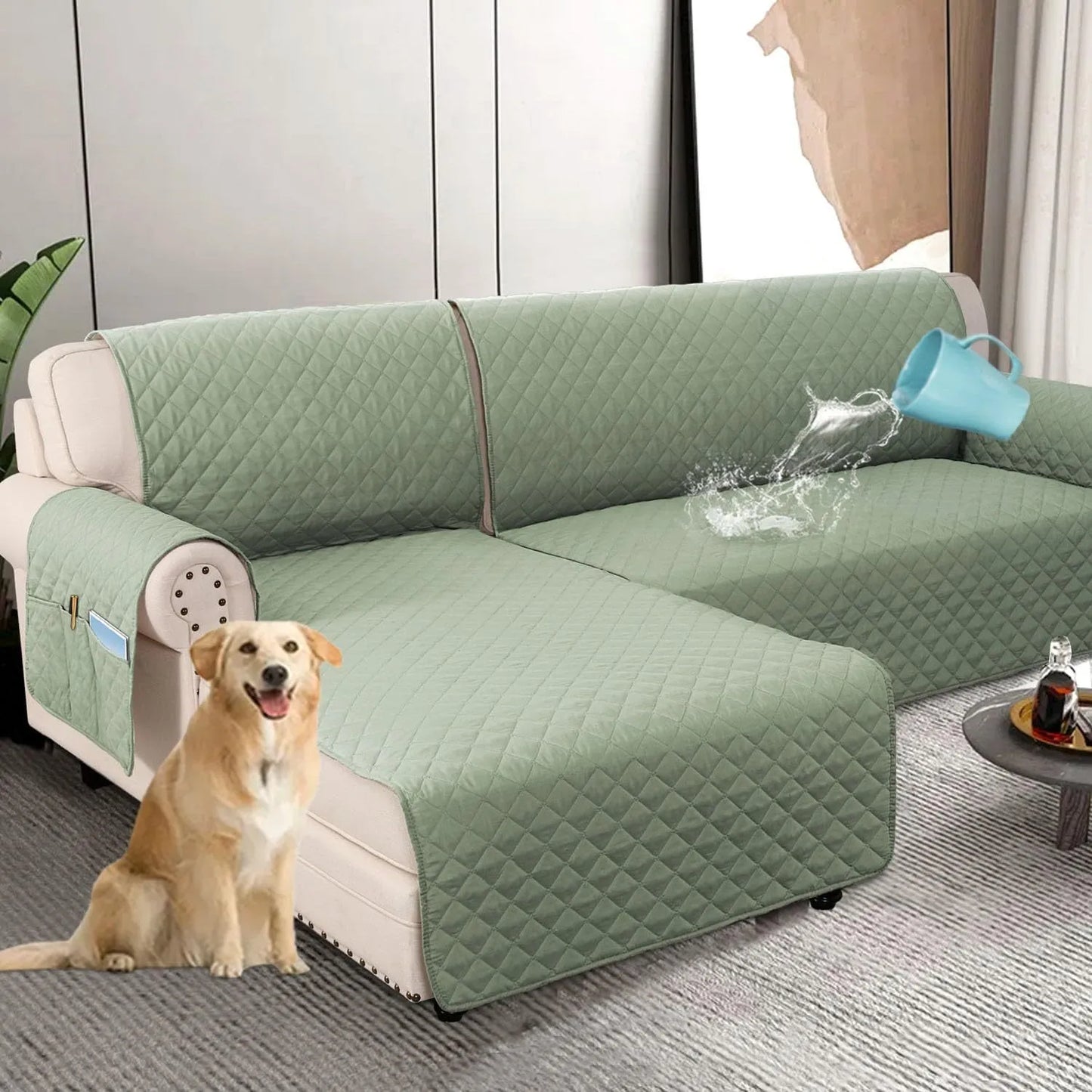 Waterproof L Shape Sofa Slipcover – Total Protection for Sectional Sofas and Pets!
