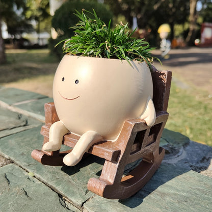 Contemporary Resin Planter Pot with Drainage Hole – Modern Rocking Chair Design for Indoor and Outdoor Use!