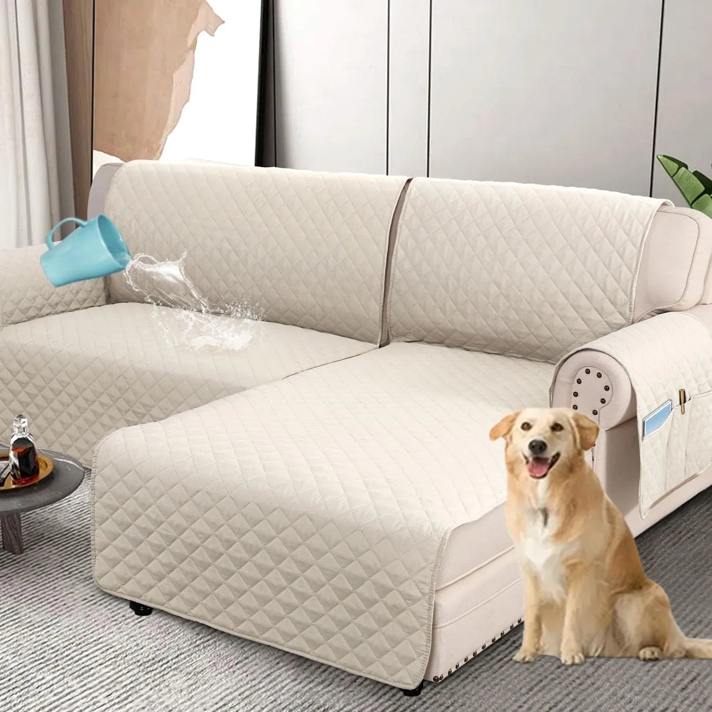 Waterproof L Shape Sofa Slipcover – Total Protection for Sectional Sofas and Pets!