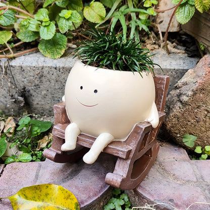Contemporary Resin Planter Pot with Drainage Hole – Modern Rocking Chair Design for Indoor and Outdoor Use!