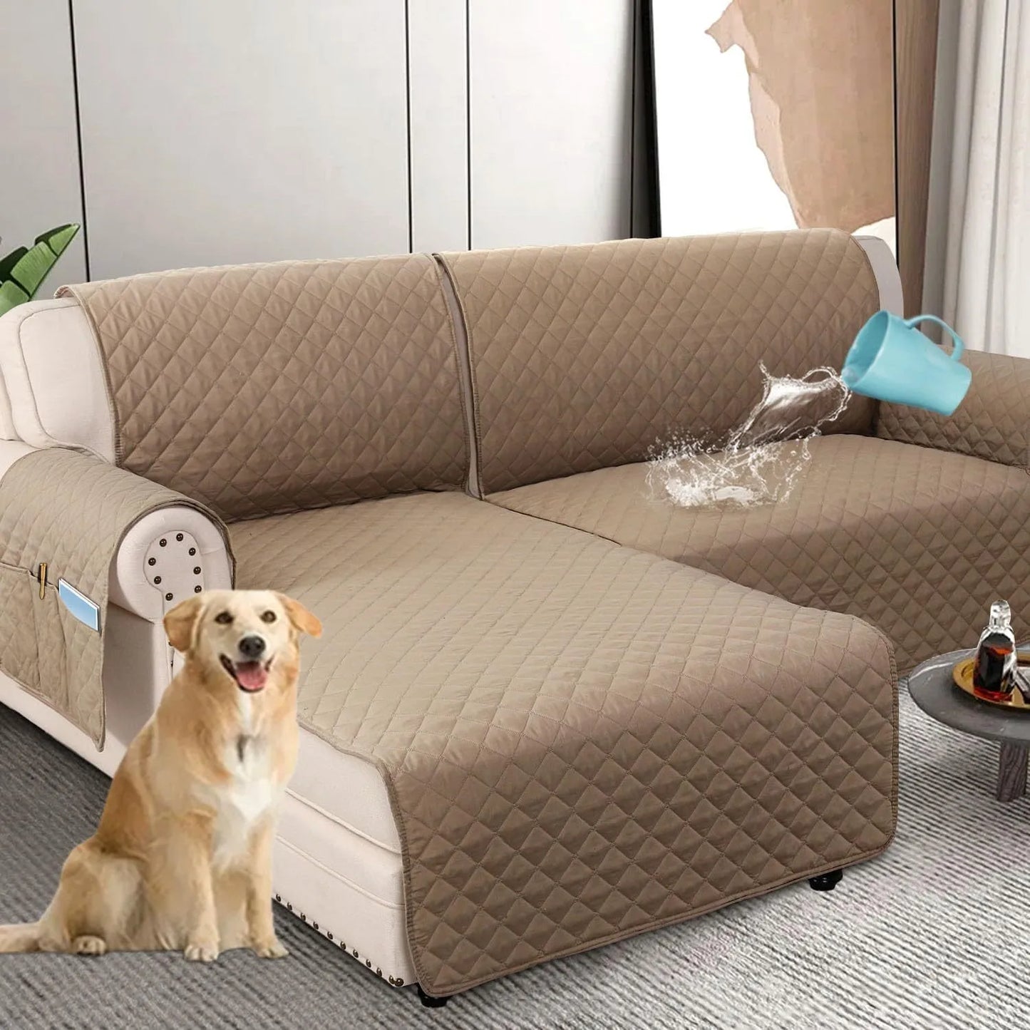 Waterproof L Shape Sofa Slipcover – Total Protection for Sectional Sofas and Pets!