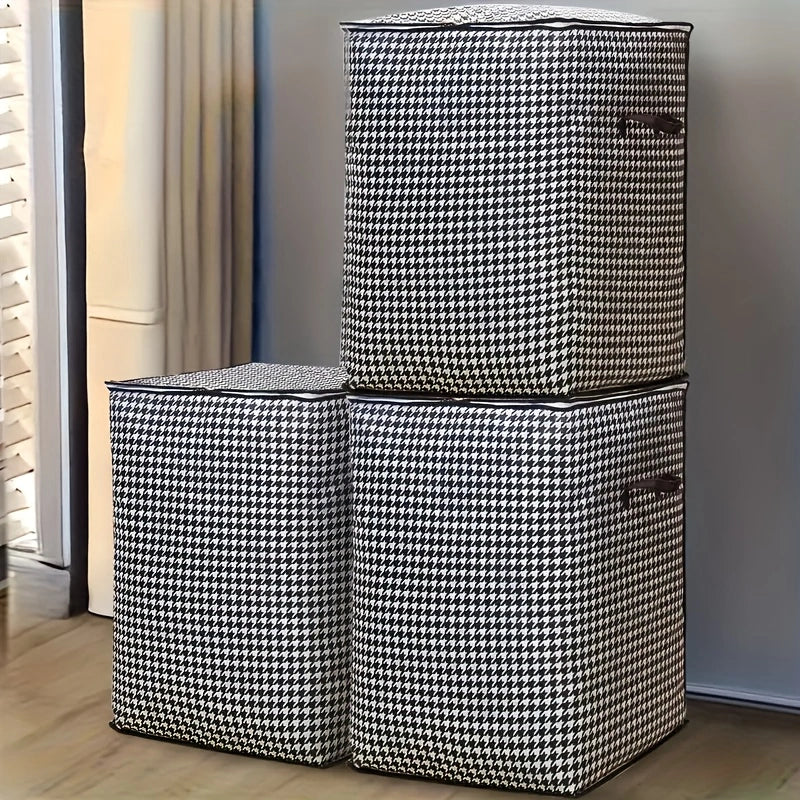 Extra Large 47.55 Gallon Houndstooth Thickened Storage Bags – Dustproof and Moisture Resistant for Clothes and Quilts!
