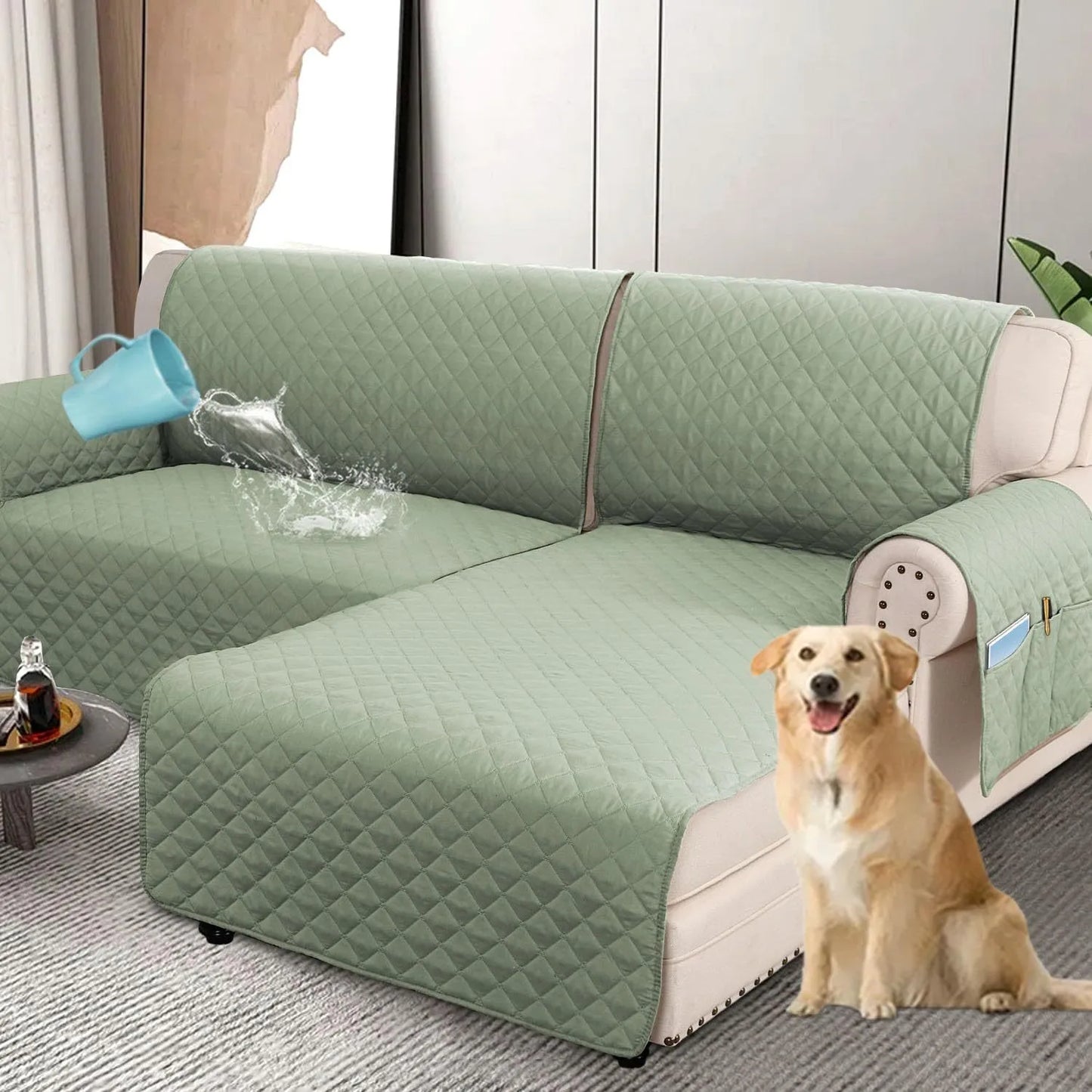 Waterproof L Shape Sofa Slipcover – Total Protection for Sectional Sofas and Pets!