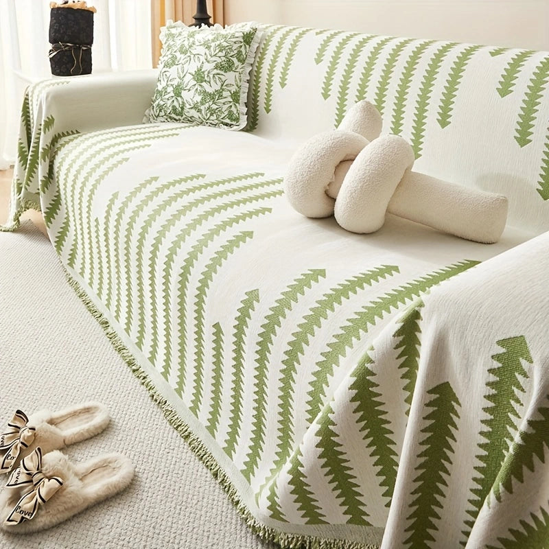 Chenille Sofa Cover with Fringes – Slip-Resistant and Stylish for All Seasons!