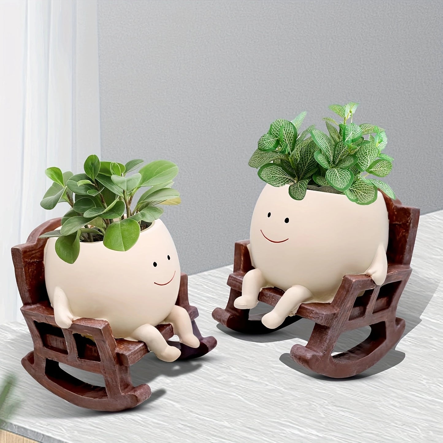 Contemporary Resin Planter Pot with Drainage Hole – Modern Rocking Chair Design for Indoor and Outdoor Use!