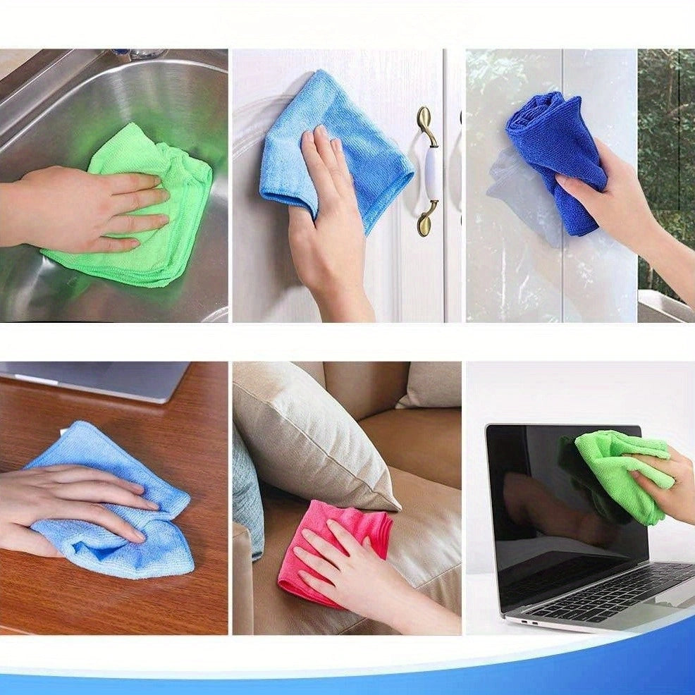 10Pack Microfiber Cleaning Cloths – Absorbent, Stain-Resistant, and Multi-Purpose for Kitchen and Bathroom!