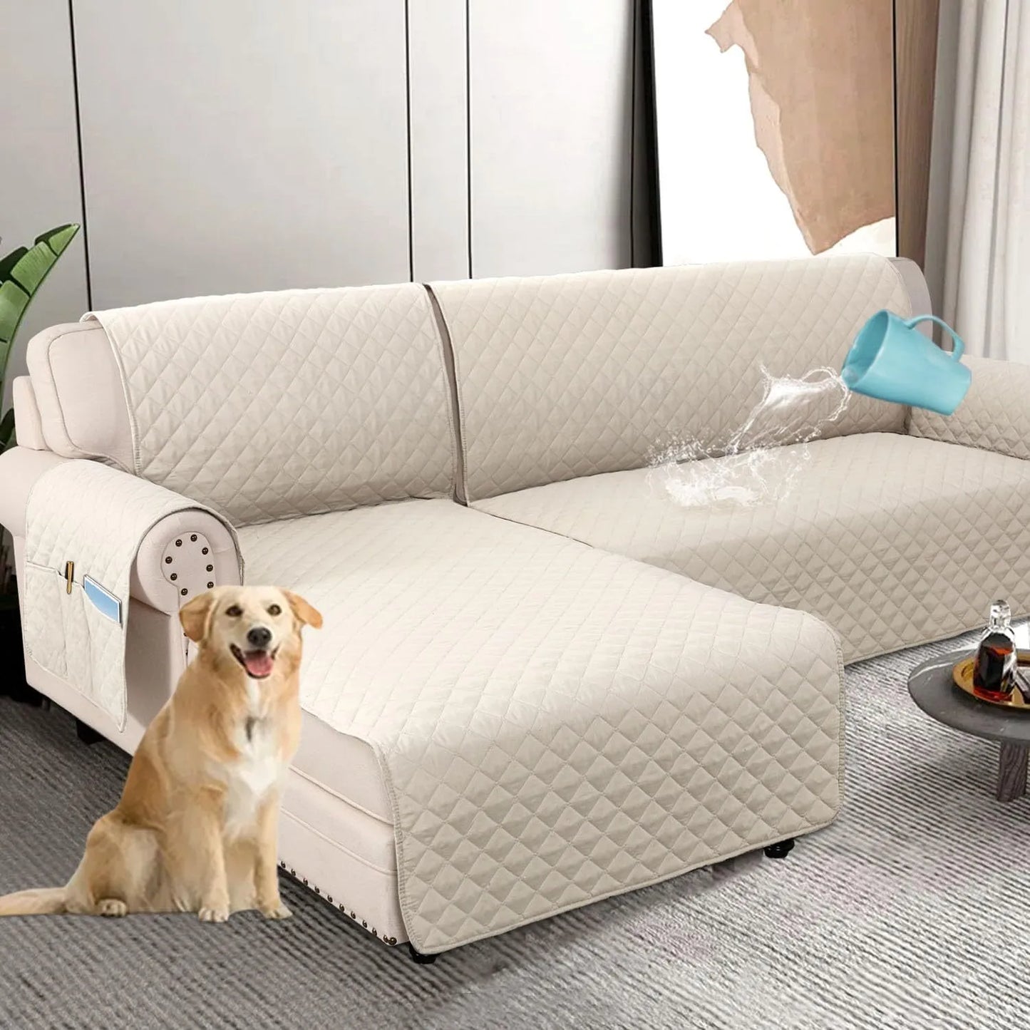 Waterproof L Shape Sofa Slipcover – Total Protection for Sectional Sofas and Pets!