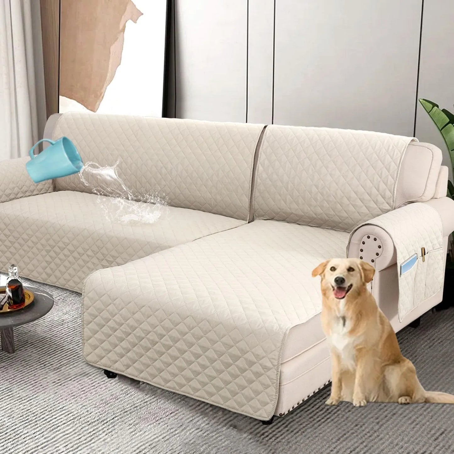 Waterproof L Shape Sofa Slipcover – Total Protection for Sectional Sofas and Pets!