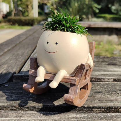 Contemporary Resin Planter Pot with Drainage Hole – Modern Rocking Chair Design for Indoor and Outdoor Use!