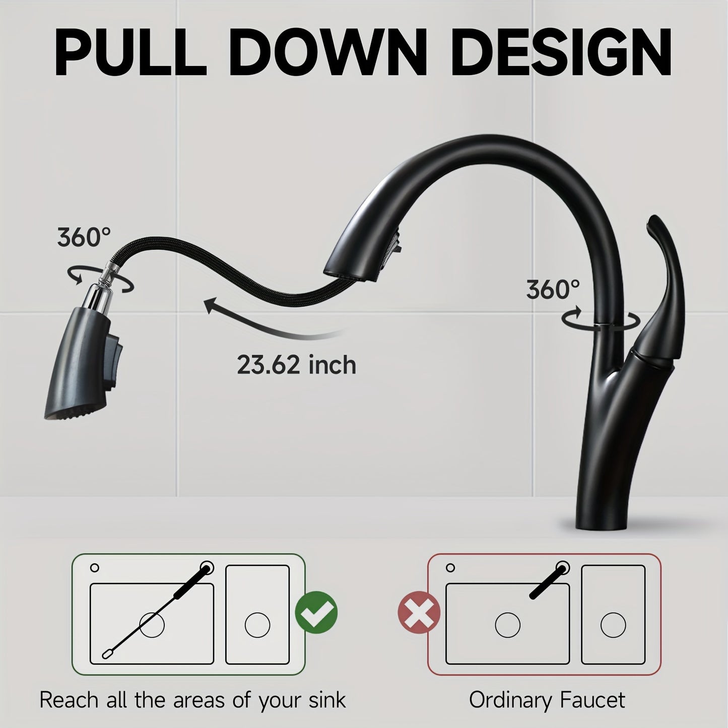 Soqo Flex – Pull-Out Kitchen Faucet with 360° Rotation and Modern Design for Home or Commercial Use!