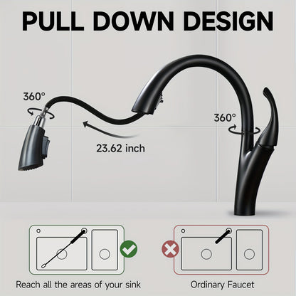 Soqo Flex – Pull-Out Kitchen Faucet with 360° Rotation and Modern Design for Home or Commercial Use!