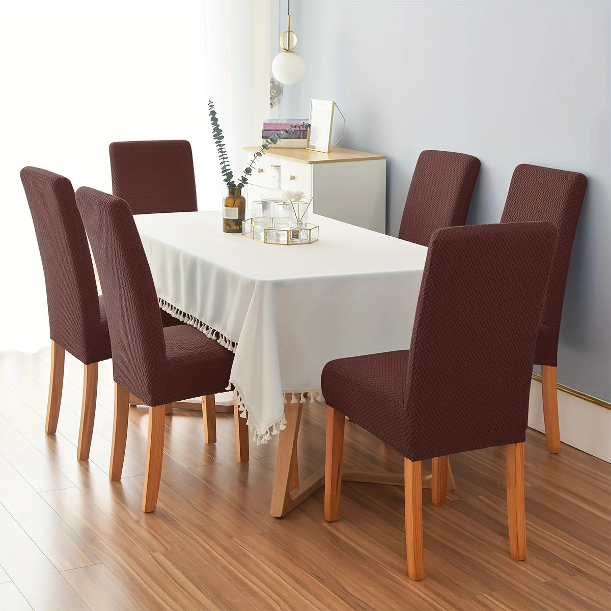 4/6Pcs T-shaped Shaking Grain Velvet Elastic Dining Chair Covers – Modern Style and Protection for Your Chairs!