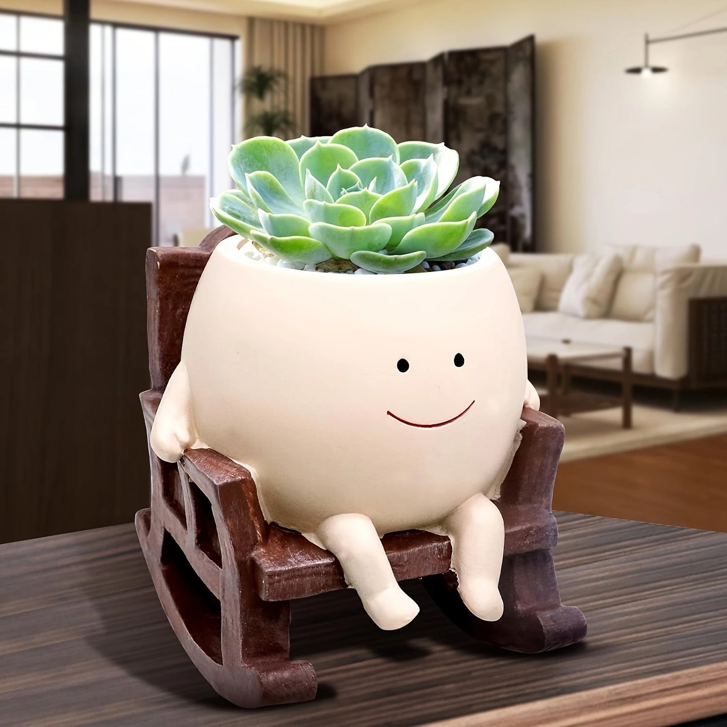 Contemporary Resin Planter Pot with Drainage Hole – Modern Rocking Chair Design for Indoor and Outdoor Use!