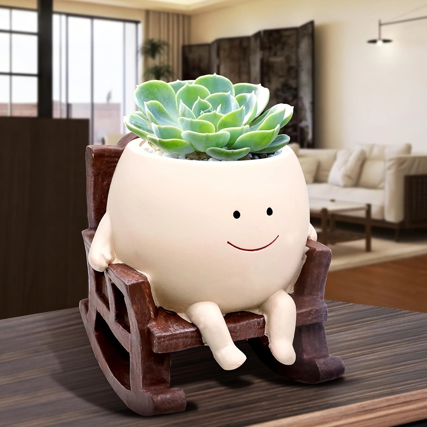 Contemporary Resin Planter Pot with Drainage Hole – Modern Rocking Chair Design for Indoor and Outdoor Use!