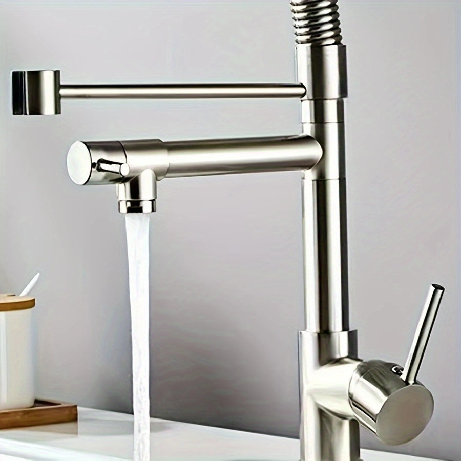 Brushed Stainless Steel Kitchen Faucet – Pull-Down Sprayer, Hot &amp; Cold Water, and Multi-Function Design for Any Space!