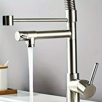 Brushed Stainless Steel Kitchen Faucet – Pull-Down Sprayer, Hot &amp; Cold Water, and Multi-Function Design for Any Space!