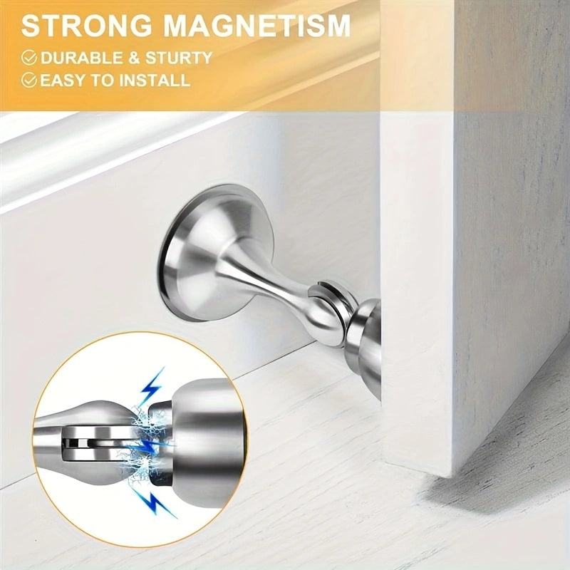 Stainless Steel Magnetic Door Stoppers – No-Drilling Wall and Floor Mounting, Practical and Durable!