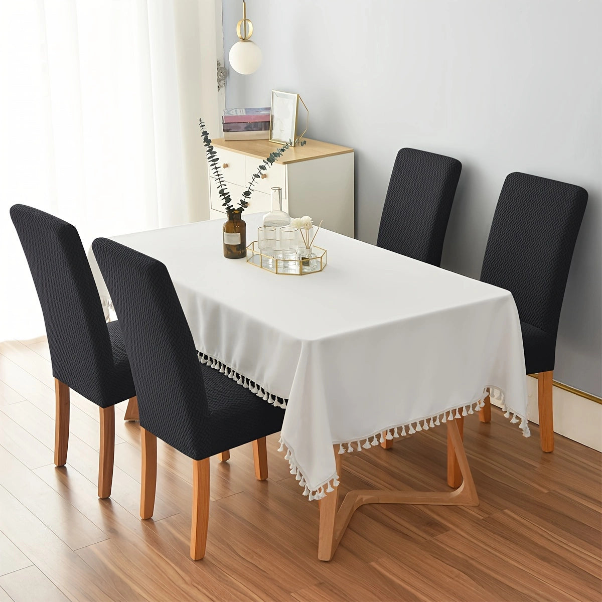 4/6Pcs T-shaped Shaking Grain Velvet Elastic Dining Chair Covers – Modern Style and Protection for Your Chairs!