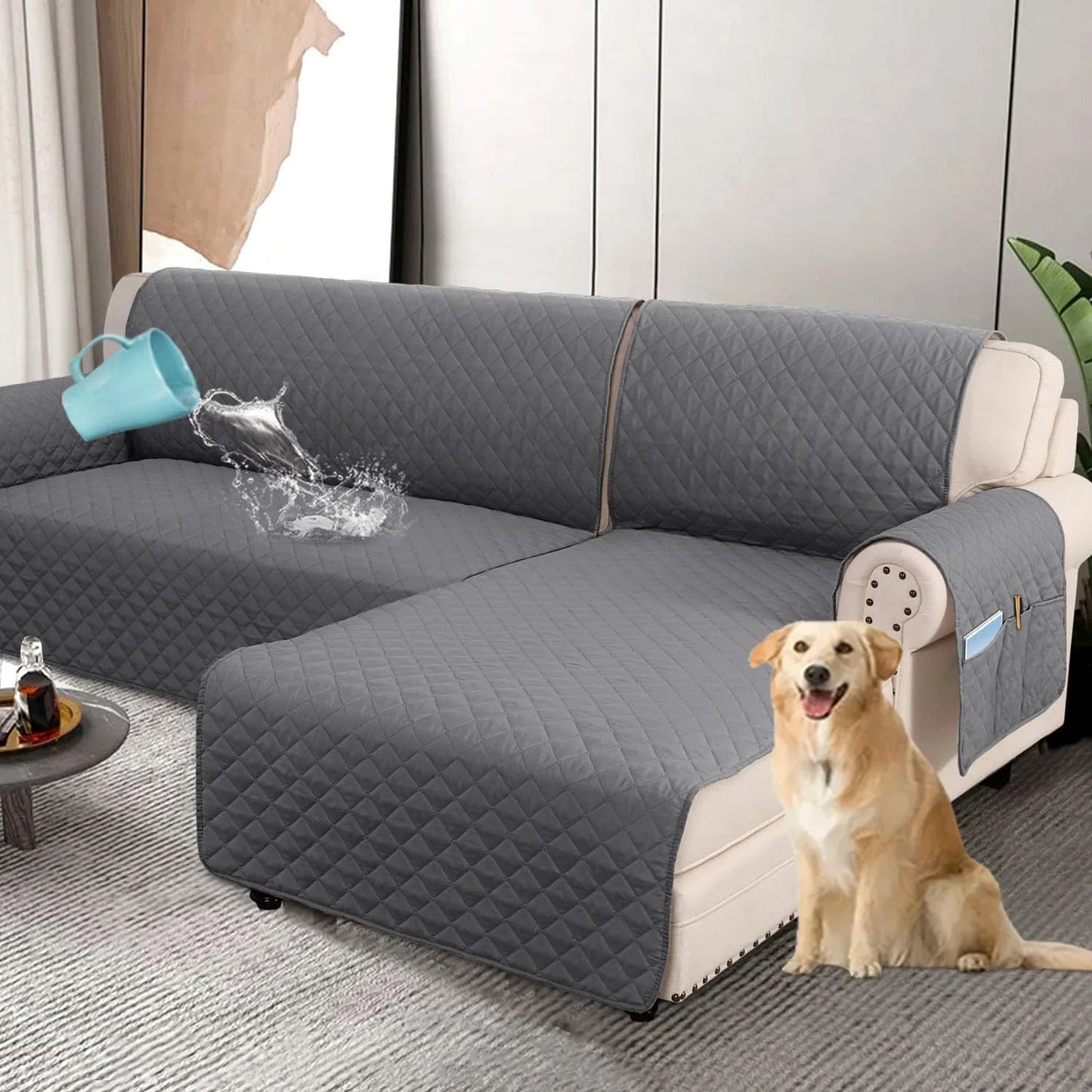 Waterproof L Shape Sofa Slipcover – Total Protection for Sectional Sofas and Pets!
