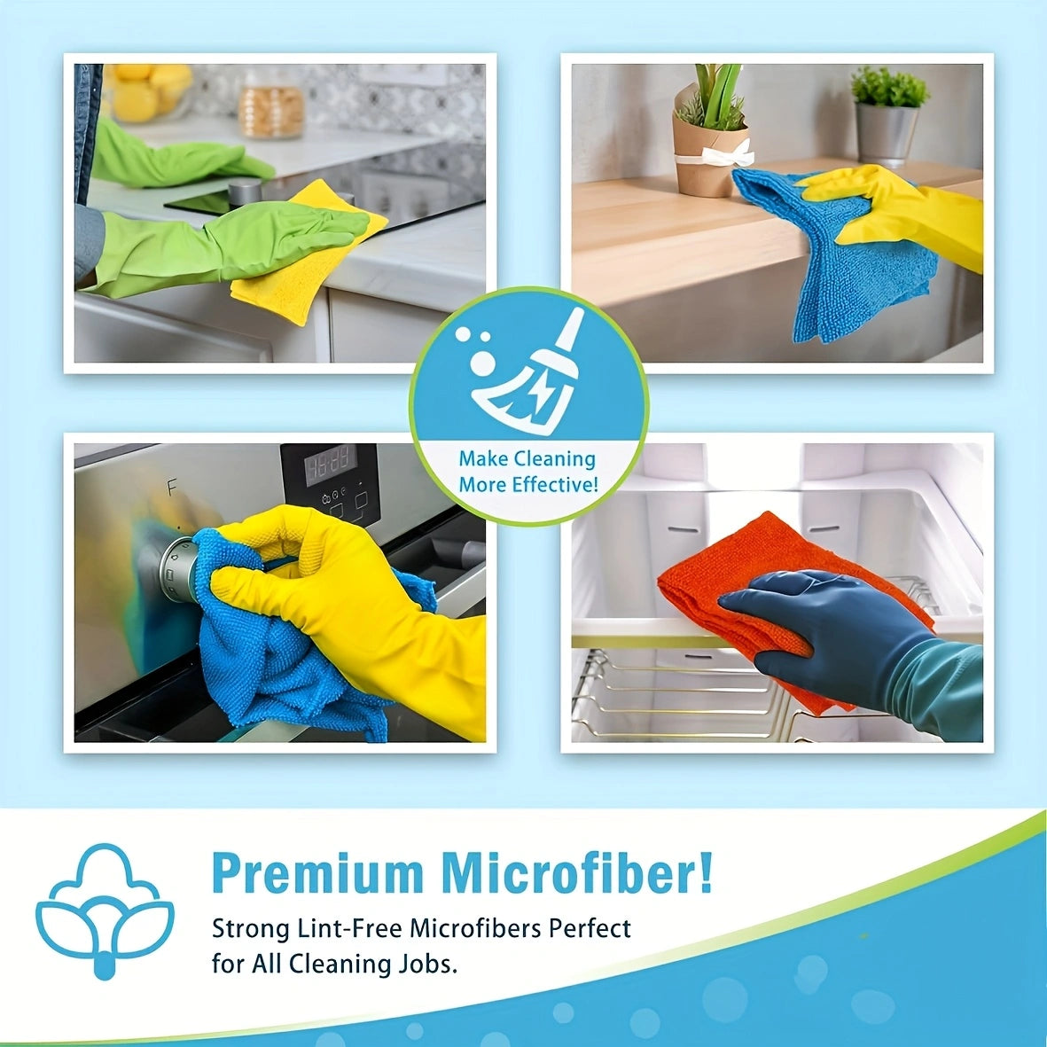 10Pack Microfiber Cleaning Cloths – Absorbent, Stain-Resistant, and Multi-Purpose for Kitchen and Bathroom!