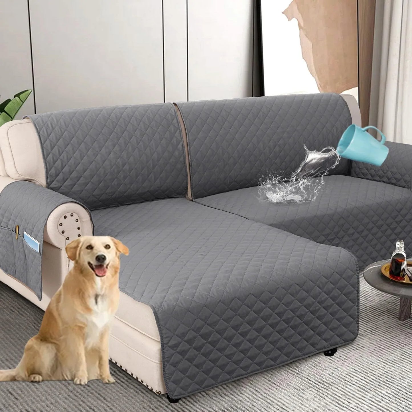 Waterproof L Shape Sofa Slipcover – Total Protection for Sectional Sofas and Pets!