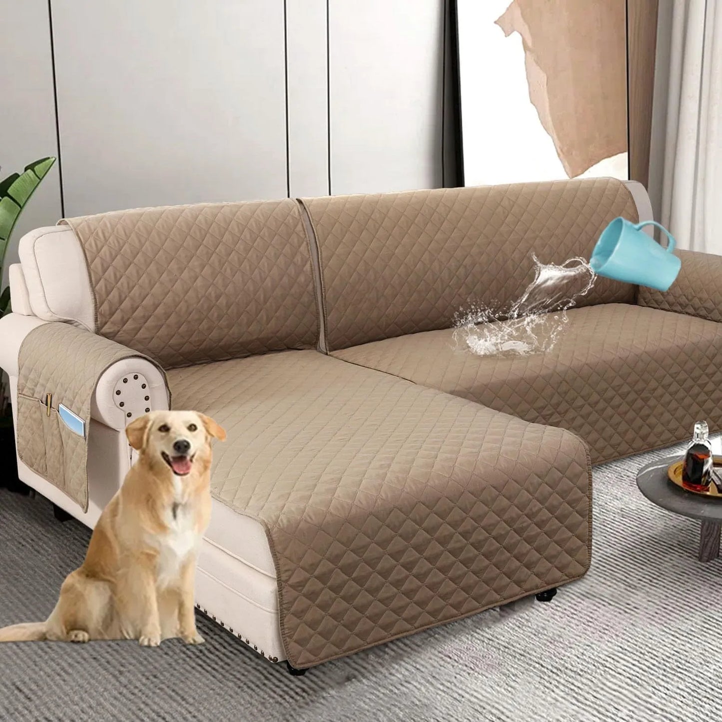 Waterproof L Shape Sofa Slipcover – Total Protection for Sectional Sofas and Pets!